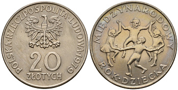 Польша 20 злотых 1979 MW, Международный год детей Y 99 медно-никель UNC 109-1014