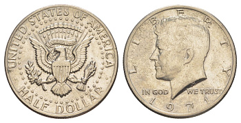 США 1/2 доллара (50 центов) 1971 Джон Кеннеди KM 202b медь плакированная медно-никелем aUNC 4131-1146