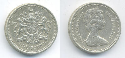 Великобритания 1 фунт 1983 Елизавета II (1952-2022) KM 933, Spink 4221 никель латунь 83-1051