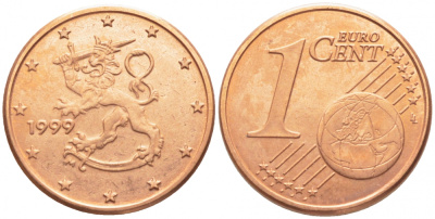 Финляндия 1 евроцент 1999 KM 98 сталь плакированная медью UNC 116-724