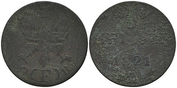 Франкфурт 1 геллер 1821 GB AKS 30, Jaeger 10, KM 301 медь 116-824