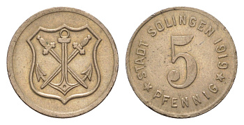 Золинген 5 пфеннигов 1919 Funck 508.3, Men05 23636.4, Men18 29571.4 железо 4659-239