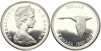 Канада 1 доллар 1967 100 лет Конфедерации Канада KM 70 серебро BU 1066-10-32
