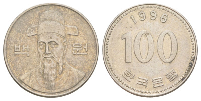 Южная Корея 100 вон 1996 Ли-Сунсин, корейский флотоводец KM 35 медно-никель 4629-736