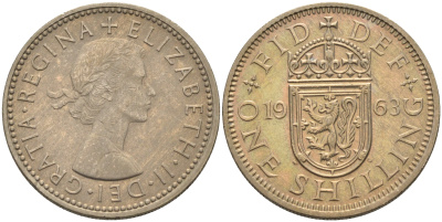 Великобритания 1 шиллинг 1963 Елизавета II (1952-2022), Шотландский герб KM 905, Spink 4148 медно-никель 4591-651