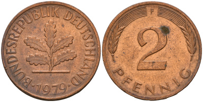 ФРГ 2 пфеннига 1979 F J.381a, KM 106a сталь плакированная медью    4598-843