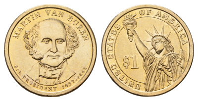 США 1 доллар 2008 P, Президент США - Мартин Ван Бюрен (1837-1841) KM 429 медь с марганцево-латунным покрытием UNC 4624-217