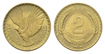 Чили 2 сентесимо 1969 KM 193 алюминиевая бронза UNC 4689-124
