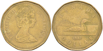 Канада 1 доллар 1987 утка, Елизавета II KM 157 никель плакированный алюминиевой бронзой 63-447