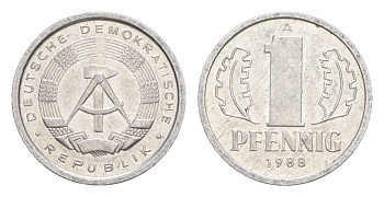 ГДР 1 пфенниг 1988 A KM 8.2 алюминий aUNC 4647-766