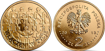 Польша 2 злотых 2013 MW, 50 лет ассоциации для умственно отсталых людей KM 876 нордик UNC 4676-1023
