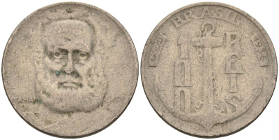 Бразилия 100 рейс 1936 Маркиз Тамандаре KM 536 медно-никель 4115-535