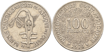 Валютное сообщество стран Западной Африки 100 франков 1973  KM 4 никель    4595-751