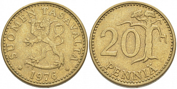 ФИНЛЯНДИЯ 20 ПЕННИ 1976 K KM 47 алюминиевая бронза 3718-632
