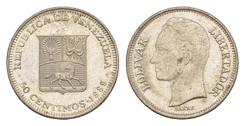 Венесуэла 50 сентимо 1989 Симон Боливар Y 41a сталь плакированная никелем 4584-241