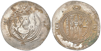 Аббасидский Халифат 1/2 дирхема 771 - 791 Табаристан, голова правителя/два огнепоклонника, extremely fine серебро 1073-18-32