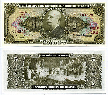 БРАЗИЛИЯ 5 КРУЗЕЙРО 1963 ПОДПИСЬ 12, СЕРИЯ 3583 Pick 176b бумага UNC (ПРЕСС) 7147-18-2
