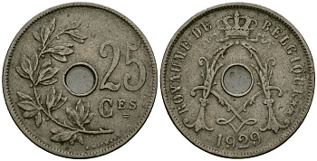 Бельгия 25 сантимов 1929 Belgique KM 68 медно-никель 4165-625