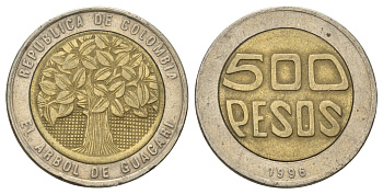 Колумбия 500 песо 1996 KM 286 биметалл 4159-355