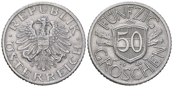 Австрия 50 грошей 1946 первый год KM 2870 алюминий 210-542