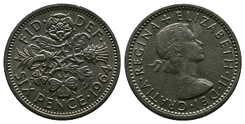 Великобритания 6 пенсов 1964 Елизавета II (1952-2022) KM 903, Spink 4149 медно-никель 4381-824