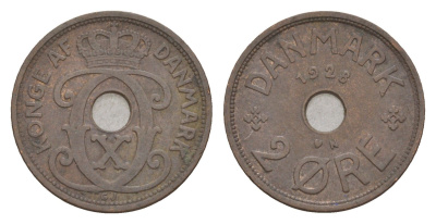 Дания 2 эре 1928 N, Кристиан X (1912-1947) KM 827 бронза 4658-214
