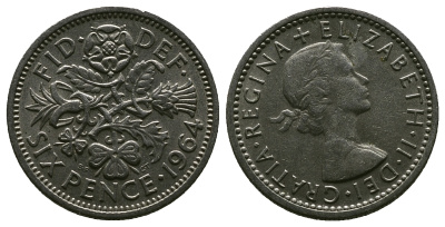 Великобритания 6 пенсов 1964 Елизавета II (1952-2022) KM 903, Spink 4149 медно-никель 4381-824