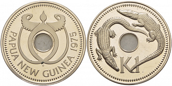 Папуа-Новая Гвинея 1 кина 1975 крокодилы KM 6 медно-никель BUNC 4537-932