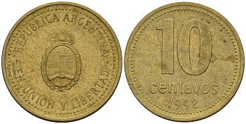 Аргентина 10 сентаво 1992 герб KM 107 алюминиевая бронза 4164-524