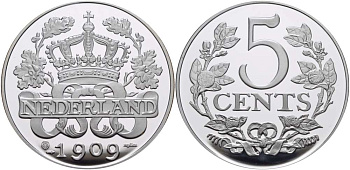 НИДЕРЛАНДЫ МЕДАЛЬ ND 5 ЦЕНТОВ 1909, ДИАМЕТР 45 ММ., ВЕС 31,33 ГР. серебро PROOF 00-00