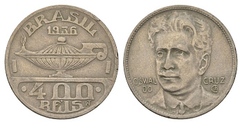 Бразилия 400 реалов 1936 Освалду Крус KM 539 медно-никель 4624-1231