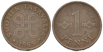 Финляндия 1 пенни 1965 KM 44 медь 218-841