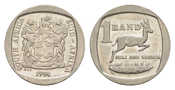 ЮАР 1 ранд 1994 антилопа спрингбок, герб KM 138 медь плакированная никелем 4618-828