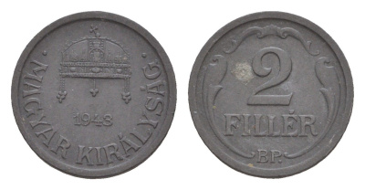 Венгрия 2 филлера 1943 BP KM 519 цинк 4658-338