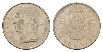 Бельгия 5 франков 1967 Belgie, Бодуэн I (1951-1993) KM 135 медно-никель 4673-855