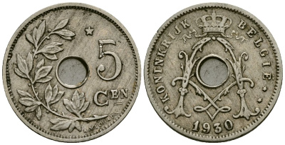 Бельгия 5 сантимов 1930 Belgie KM 67 медно-никель 4173-331
