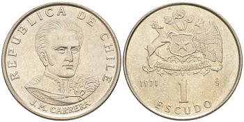 Чили 1 эскудо 1971 Хосе Мигель Каррера KM 197 медно-никель 187-353