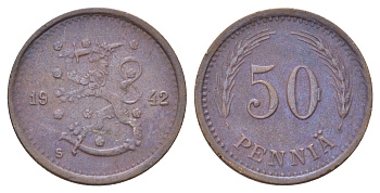Финляндия 50 пенни 1942 KM 26a медь 4668-857