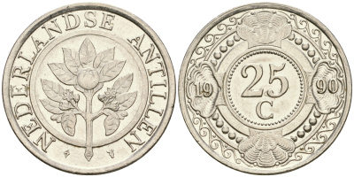 Нидерландские Антилы 25 центов 1990 Беатрикс (1980-2013) KM 35 сталь плакированная никелем 4364-1812