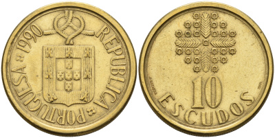 Португалия 10 эскудо 1990  KM 633 никель латунь    4161-842
