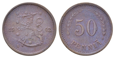 Финляндия 50 пенни 1942 KM 26a медь 4668-857