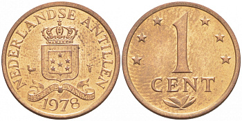 Нидерландские Антилы 1 цент 1978 Юлиана (1948-1980) KM 8 бронза UNC 3996-1055