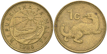 Мальта 1 цент 1986 ласка, горностай KM 78 никель латунь 4585-1129