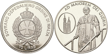 Мальтийский орден 10 лир 2005 Иоанн Павел II, на лестнице  медно-никель  PROOF  11-236-41