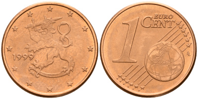 Финляндия 1 евроцент 1999  KM 98 сталь плакированная медью  UNC  4189-143