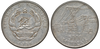 Мозамбик 5000 метикалей 1998 ЛЭП KM 124 никелированная сталь 4162-542