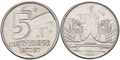 Бразилия 5 крузейро 1990 фермер KM 618.1 нержавеющая сталь 3851-952