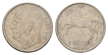 Норвегия 1 крона 1963 Улаф V (1957-1991) KM 409 медно-никель 4703-257