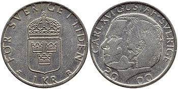Швеция 1 крона 2000 Карл XVI Густав (1973- ) KM 852а медно-никель 4379-431