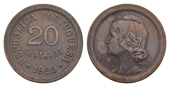 Португалия 20 сентаво 1925 KM 574 бронза 4657-836